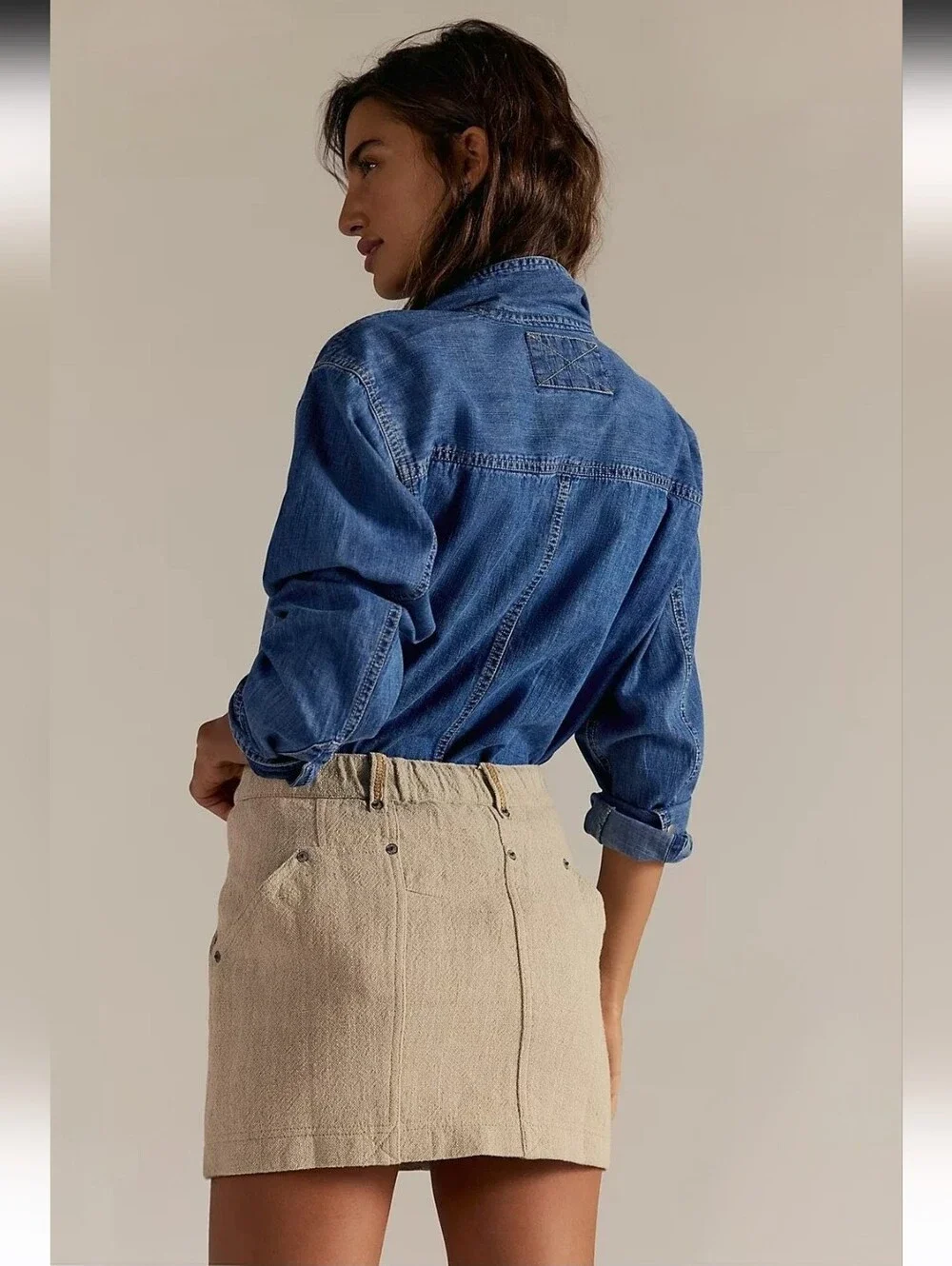 FREE PEOPLE River Canyon Linen Blend Mini Skirt Natural Blogger Fave S NWOT RARE